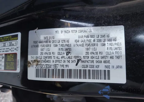 2013 Mazda Cx-9 Touring from USA, damaged, VIN JM3TB2CV3D0411657